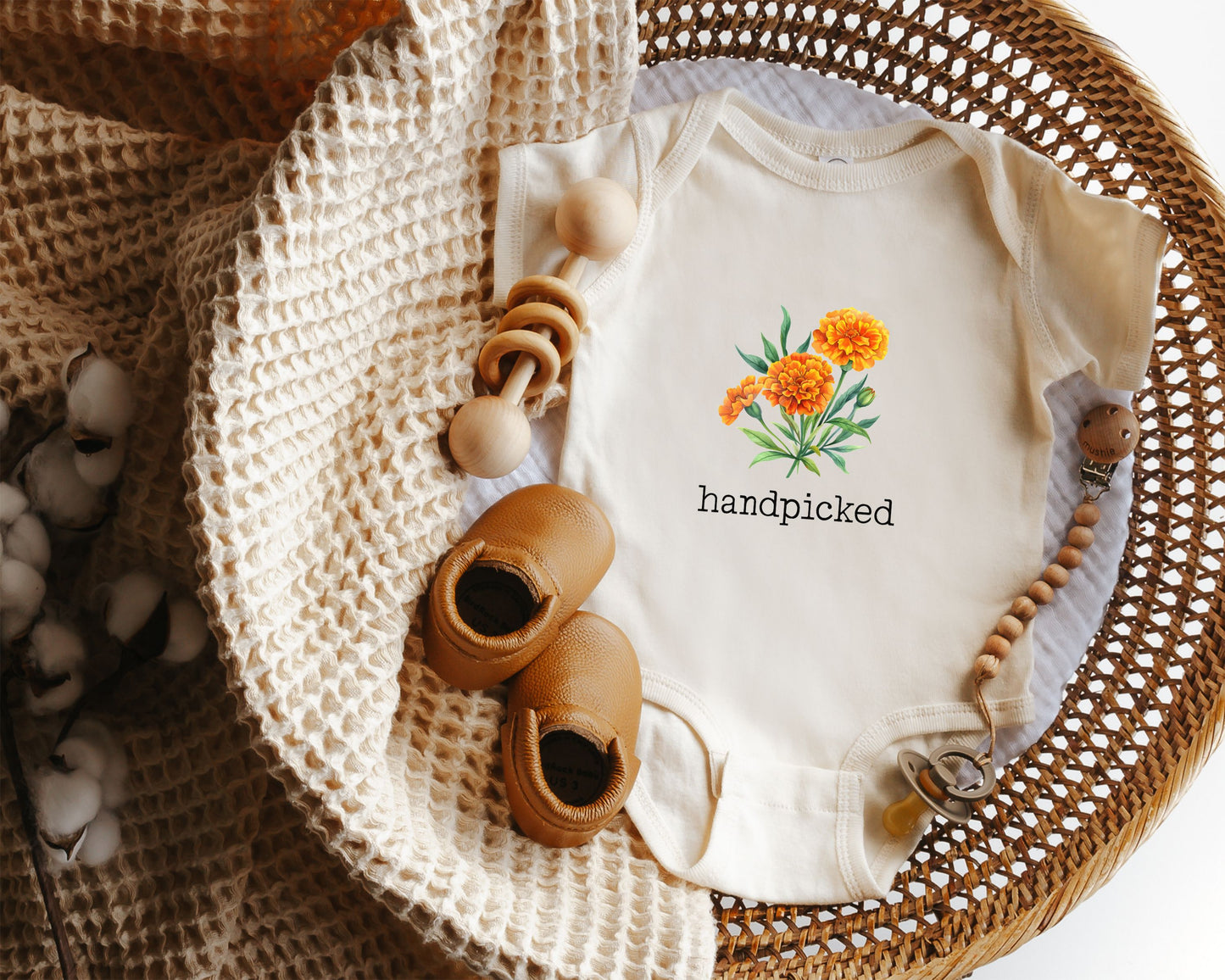 Marigold October Birth Flower Baby Bodysuit