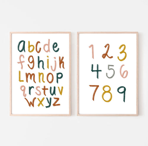 Retro Alphabet & Numbers Print (Set of 2)