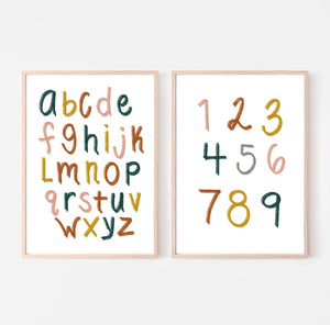 Retro Alphabet & Numbers Print (Set of 2)