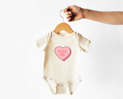 Kiss Me Valentine's Day Conversation Candy Heart Baby Bodysuit