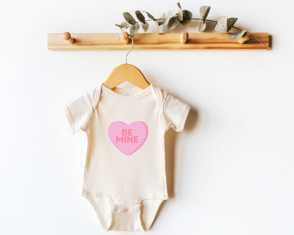 Be Mine Valentine's Day Conversation Candy Heart Baby Bodysuit