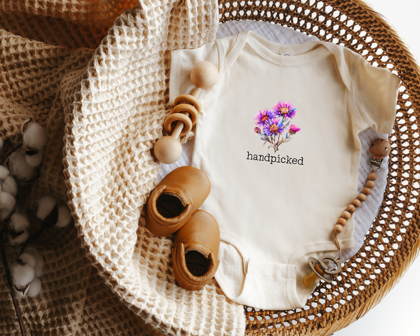 Aster September Birth Flower Baby Bodysuit