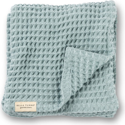 Waffle-textured blanket with Bella Tunno label on a white background