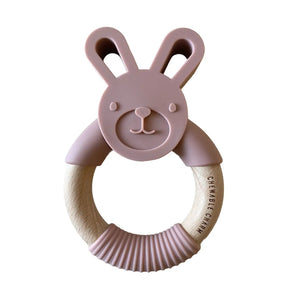 Silicone & Wood Bunny Teether in Rose