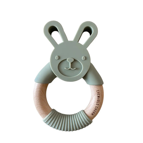 Silicone & Wood Bunny Teether in Sage