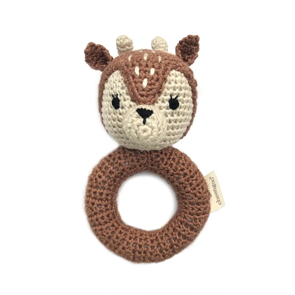 Fawn Ring Hand Crocheted Baby Rattle