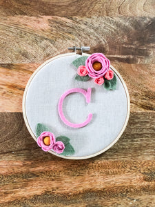 Custom Baby Girl Felt Coral & Pink Flower Embroidery Hoop Nursery Art