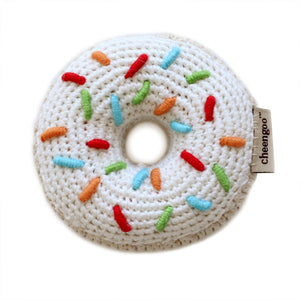 Vanilla Donut Hand Crocheted Baby Rattle