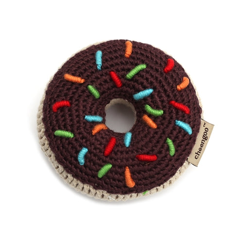 Chocolate Donut Hand Crocheted Baby Rattle