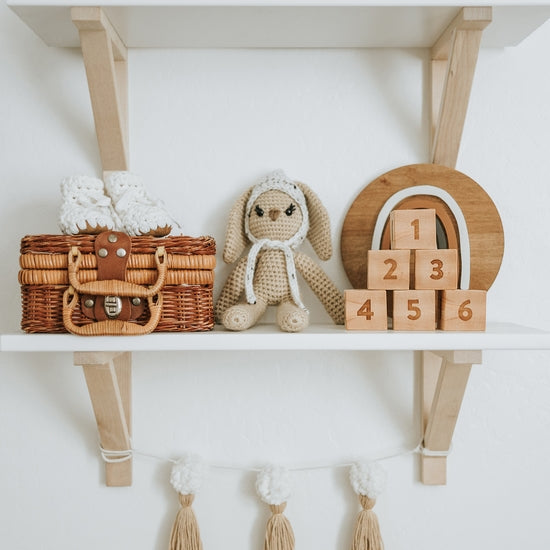 Neutral Baby Nursery Shelf Decor