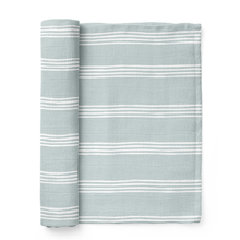 Load image into Gallery viewer, Muslin Swaddle Baby Blanket | Blue Stripe Print