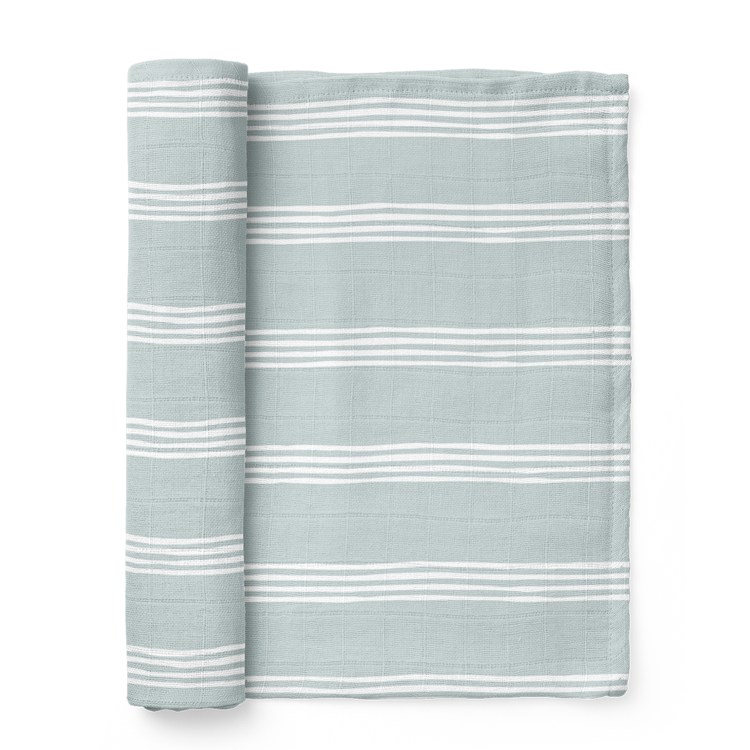 Muslin Swaddle Baby Blanket | Blue Stripe Print