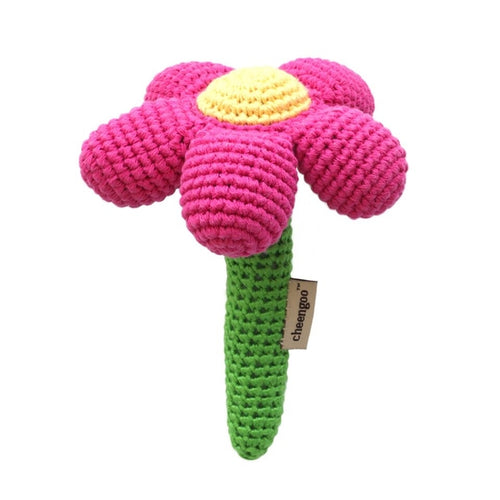 Pink Flower Hand Crocheted Baby Rattle