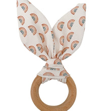 Load image into Gallery viewer, Rainbow Print Bunny Ears Wooden Teething Ring