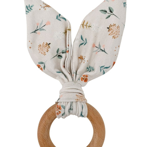 Boho Wildflower Print Bunny Ears Teething Ring